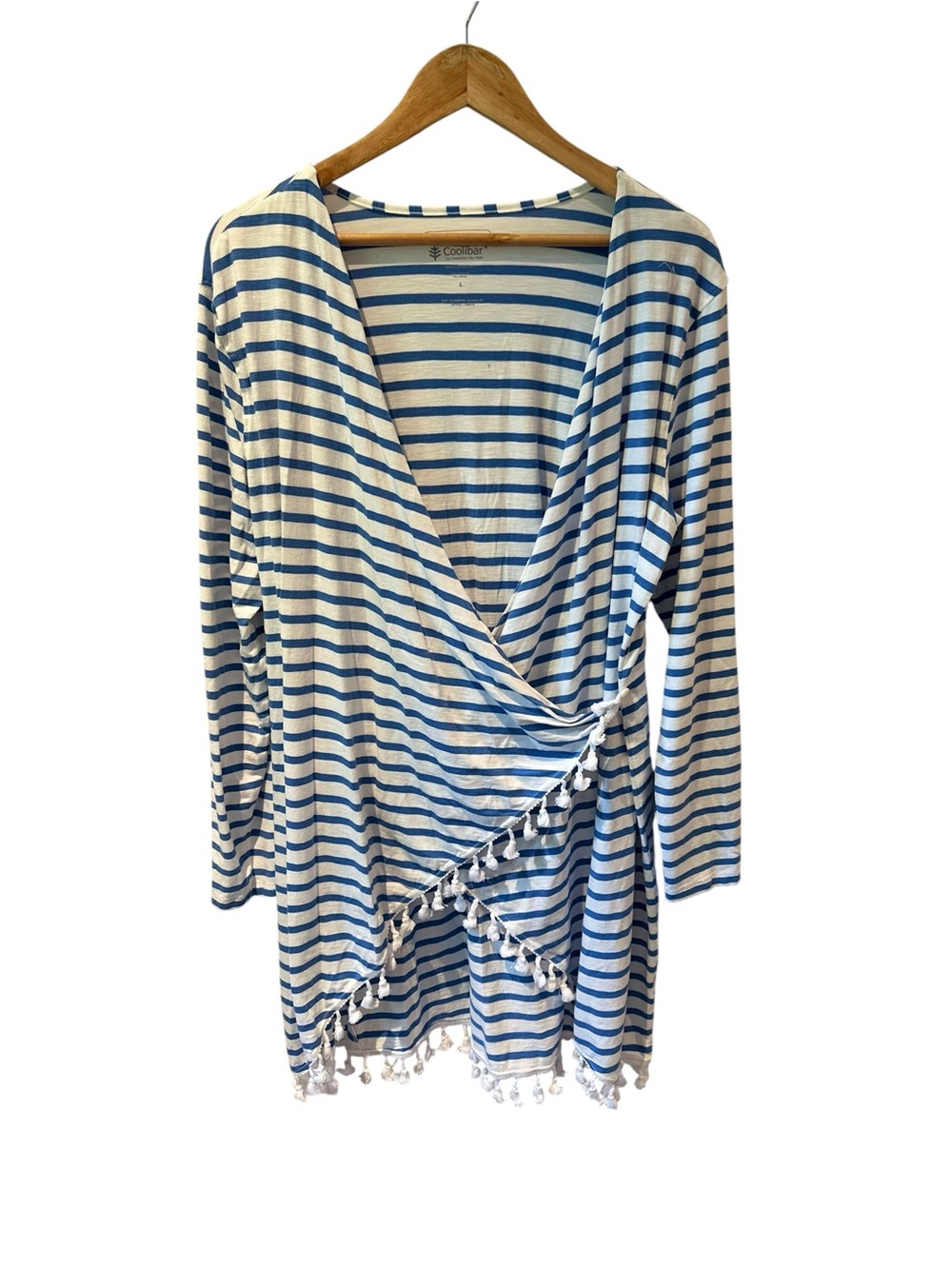 Coolibar‎ San Clemente Wrap Cover-Up Striped Tassels Size Large